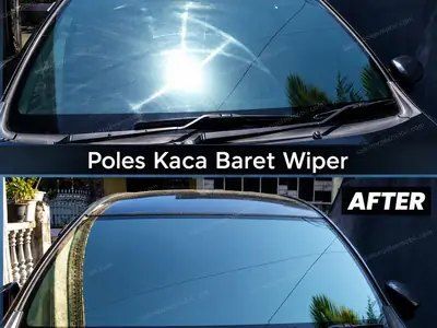 Kaca depan mobil sebelum dan sesudah poles baret wiper